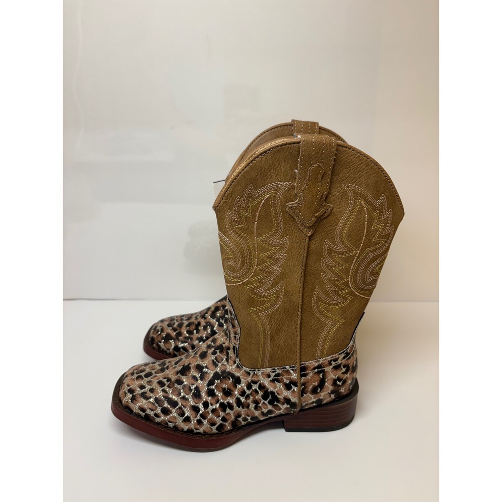 Roper Girls Little Kids Brown Leopard Gold Glitter Western Cowboy Boots 11